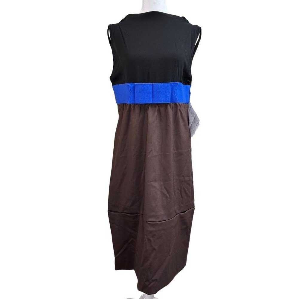 Emilio Pucci Firenze Virgin‎ Wool Silk Colorblock Bow Dress Black Brown Blue 10